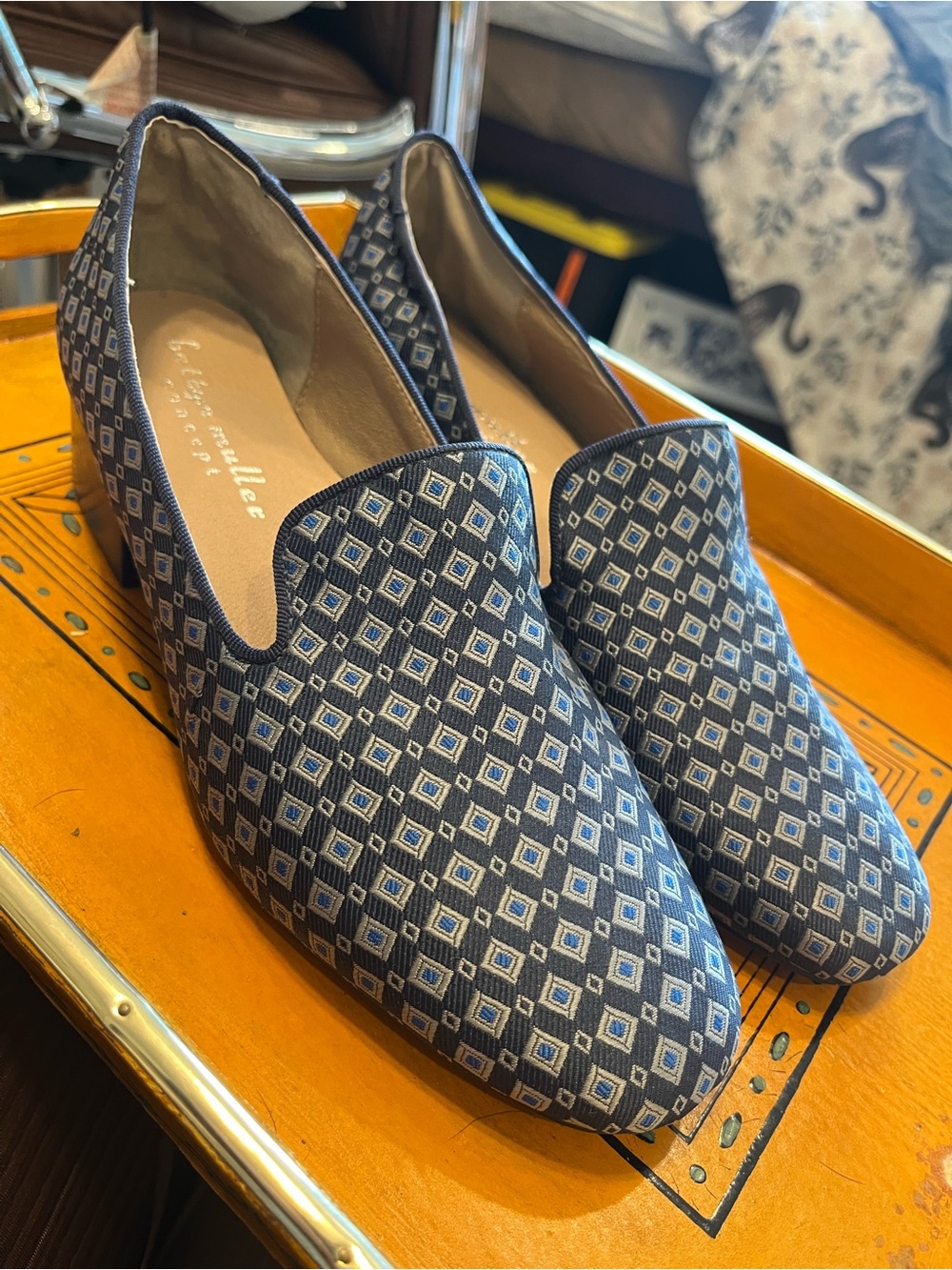 bettye muller Navy and Light Blue Geometric Loafers